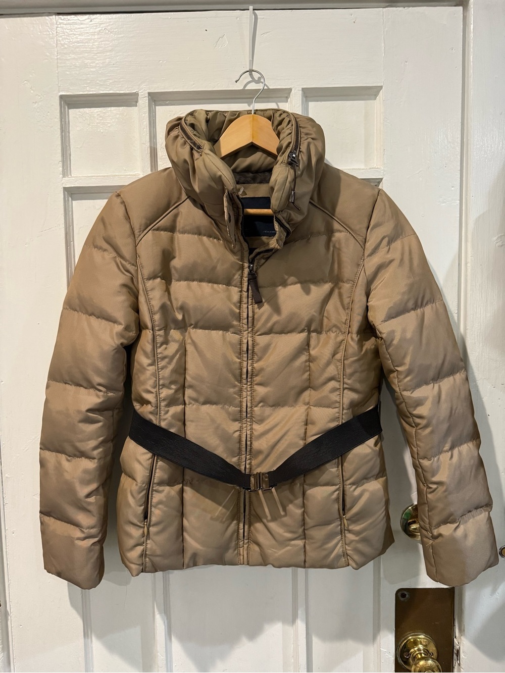 Zara Tan Puffer Jacket with Black Belt